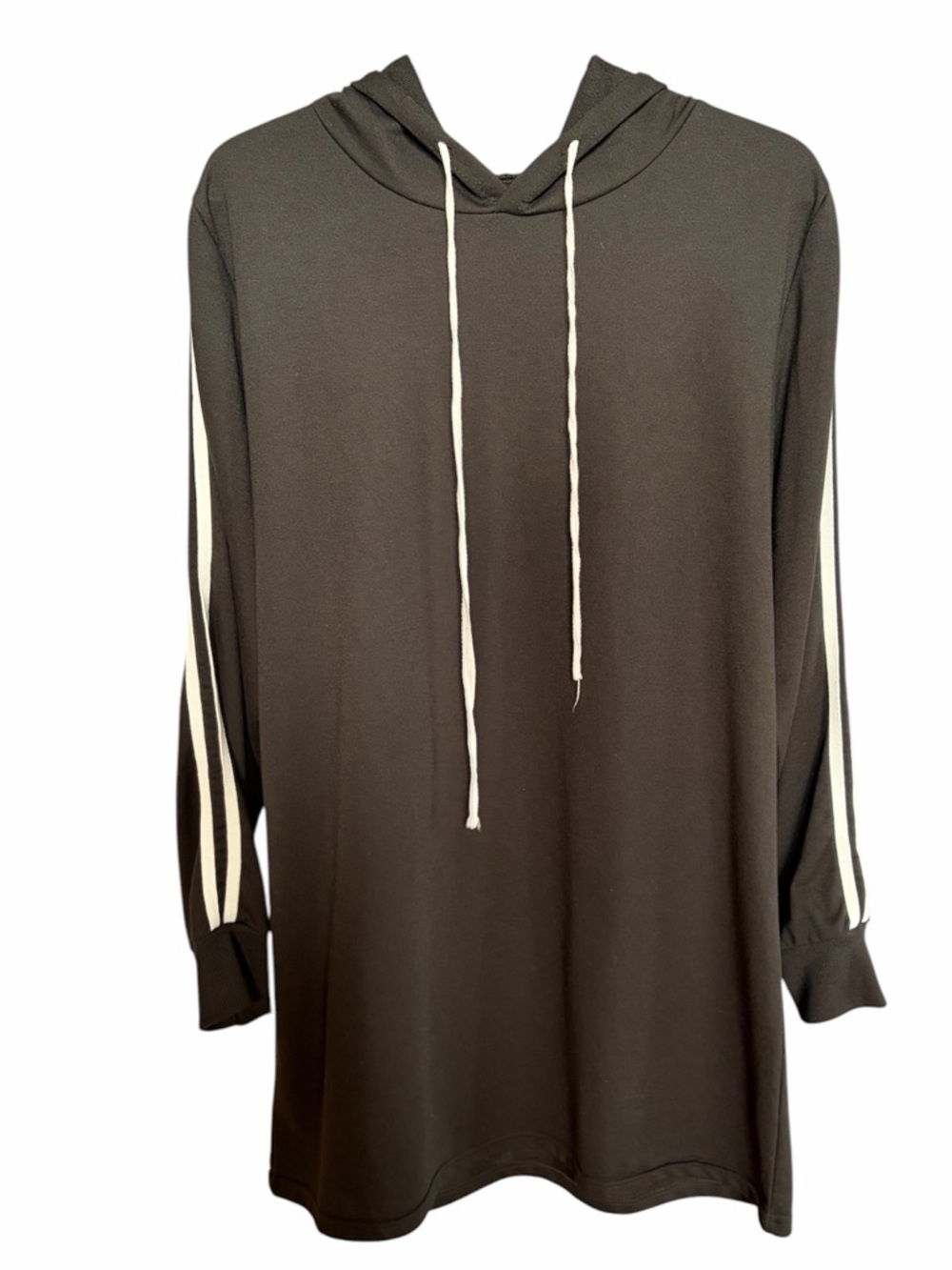 Black Hoodie Dress with White Stripe Sleeves - Picture 1 of 4